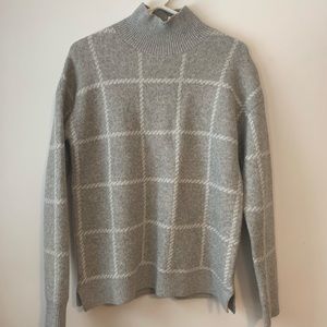 Rachel Zoe Silver/Gray Wool Blend Windowpane Mockneck High-Neck Sweater